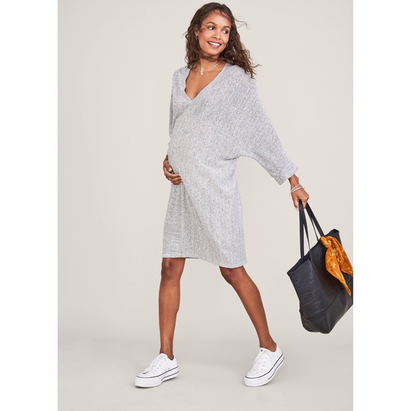 Hatch Maternity The Maley T-Shirt Linen Mini Dress in Black & White Micro Stripe - Picture 1 of 9